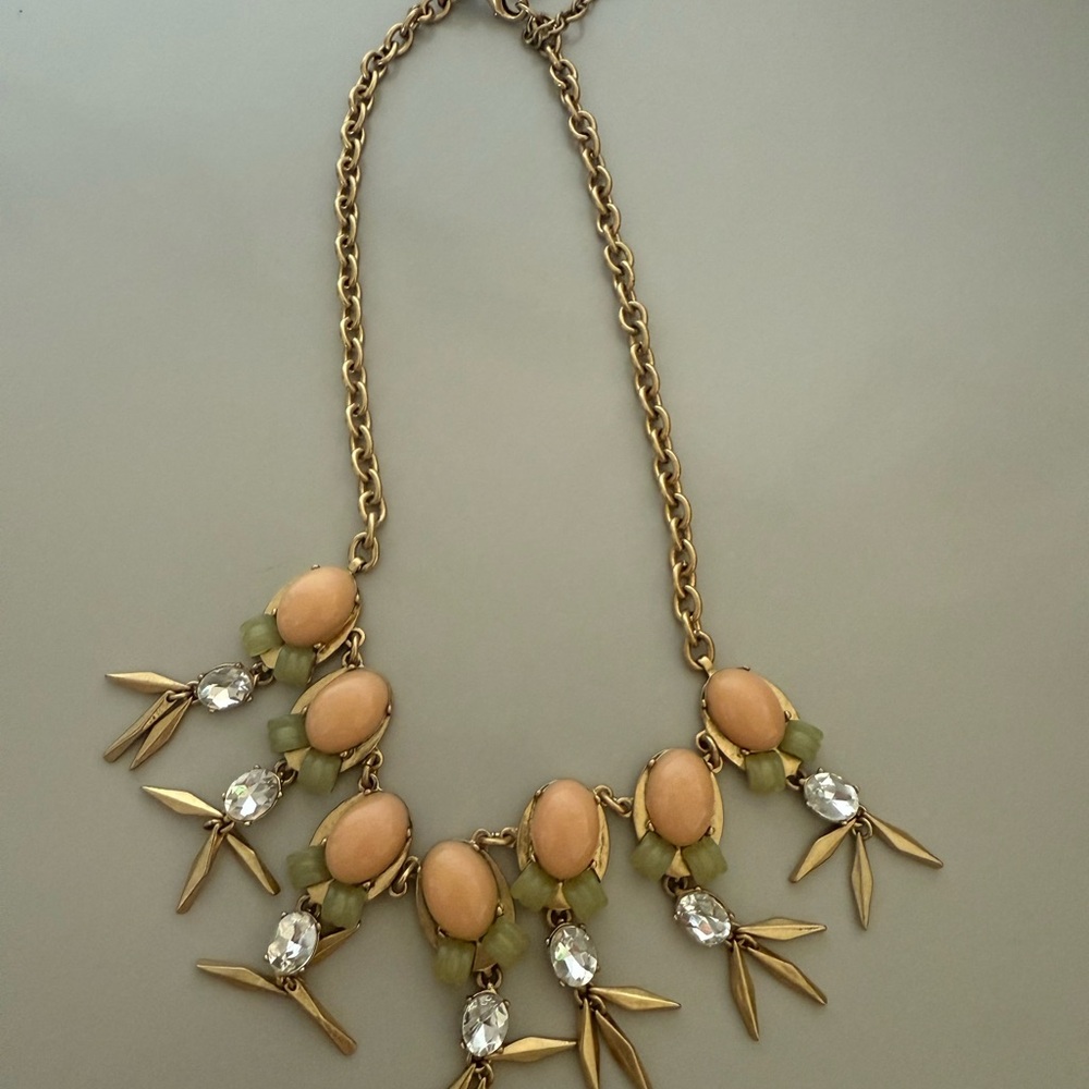 J Crew Gold, Peach, and Mint Green, Statement Necklace. New with tags.